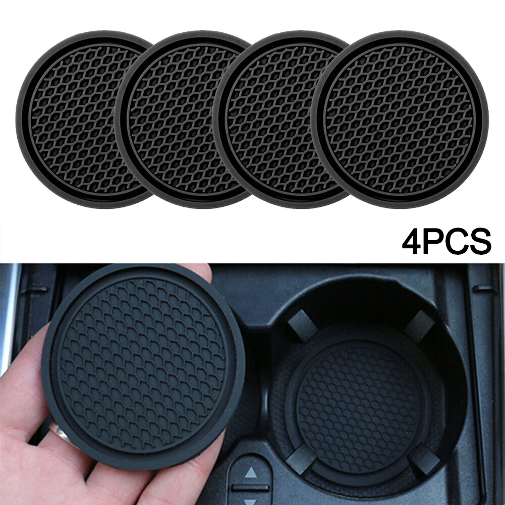 Anti-Slip Silicone Car Cup Holder, Insert Coasters, Acessórios do carro, Home Auto Peças, Preto, 7cm x 5cm, 4Pcs