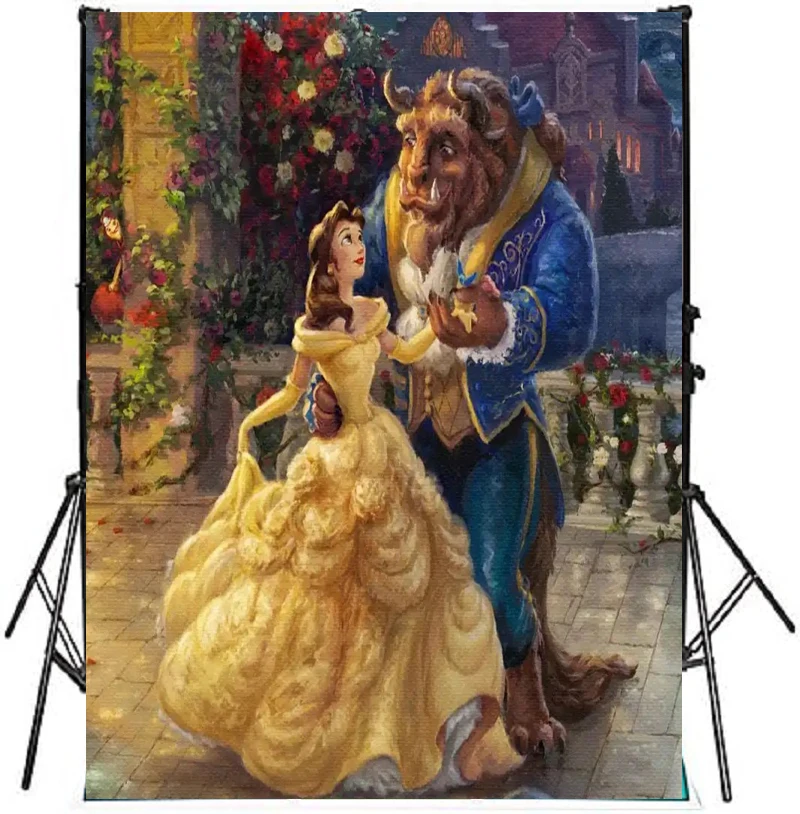 

Фон для фотосъемки с героями мультфильмов «Красавица и чудовище», фон принцессы для девочек, декор для дня рождения, вертикальный баннер