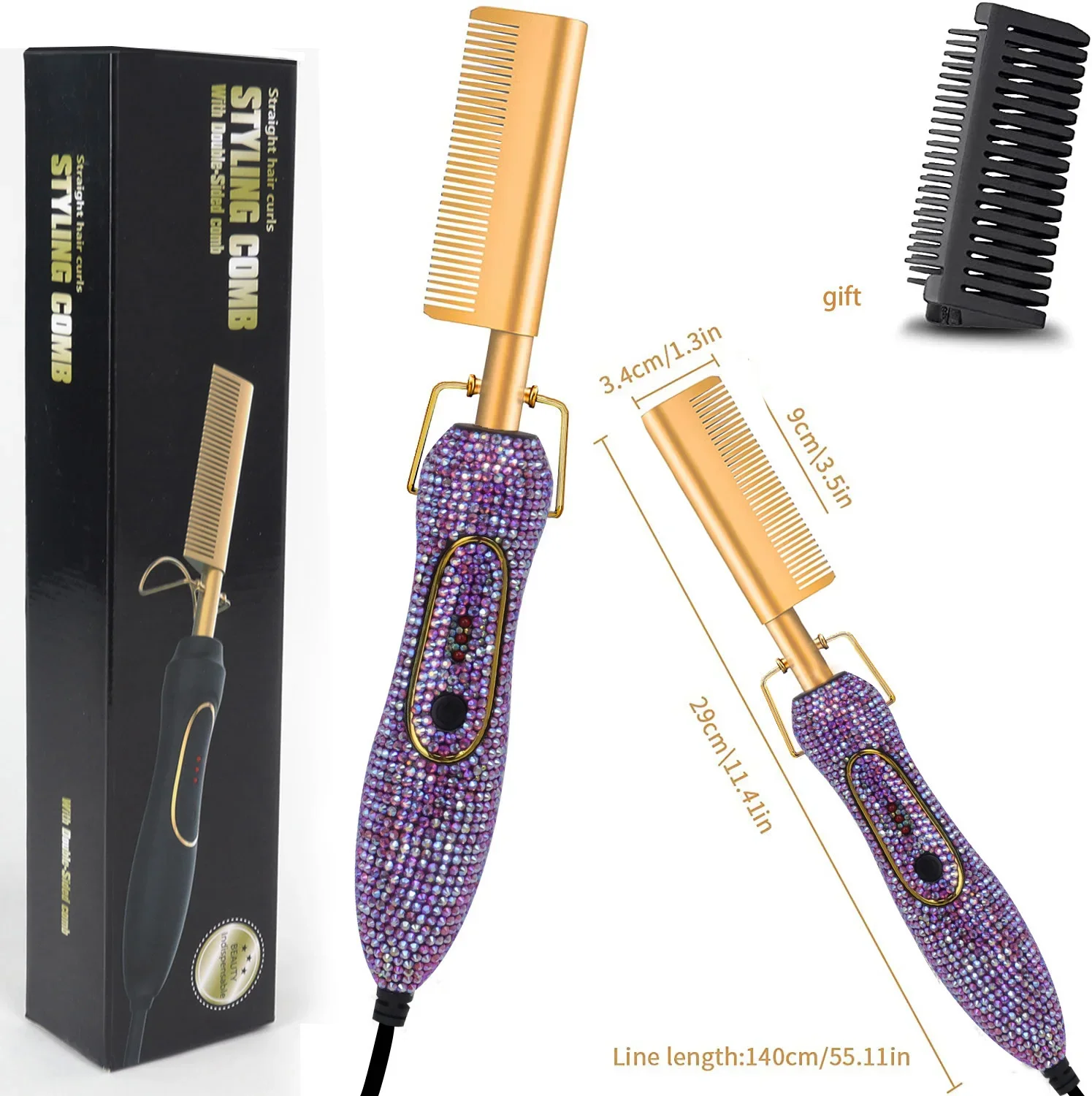 OEM/ODM Strass neue Haar glätter Kamm Kristall Hotcomb Nano Titan 500 Grad elektrische Bling Hot Comb