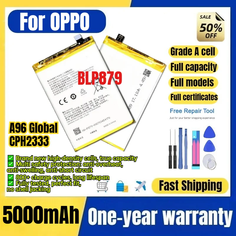 BLP879 for OPPO A96 Global/CPH2333 Phone Battery 0 Cycle High Quality High Capacity Replacement Bateria Grade A Cell with Tools
