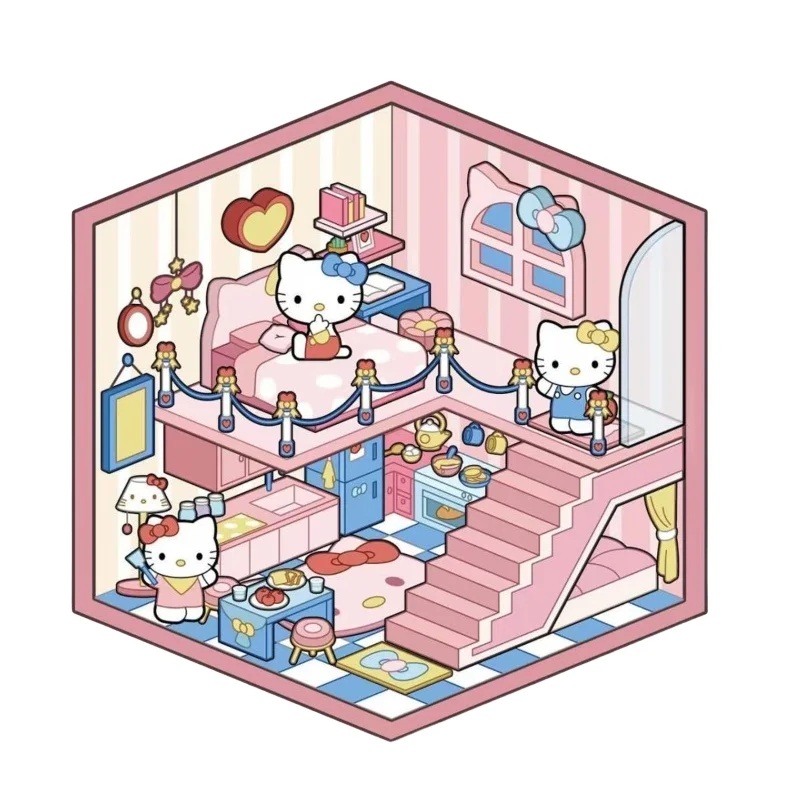 Sanrio Miniature Scene Scenery Mini Handmade Stickers Three-dimensional House DIY Children's Educational Toys Stickers