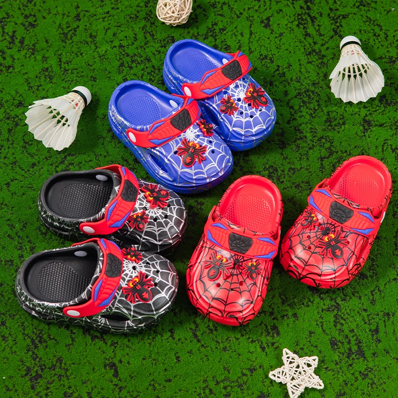Zuecos Infantiles con Diseño de Telaraña, Suela Antideslizante Acolchada, Pantuflas Transpirables de Secado Rápido para Niños, Versátiles para el Verano