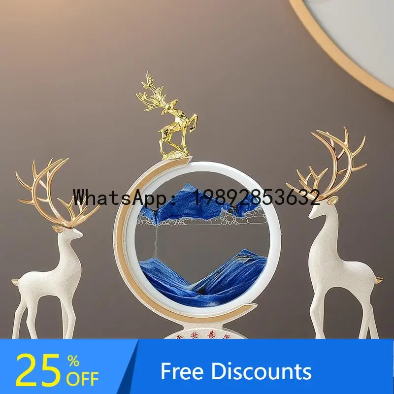 ZK Flowing Sand Painting Hourglass Warm Home Decoration Living Room TV Cabinet Deer Ornament Gift