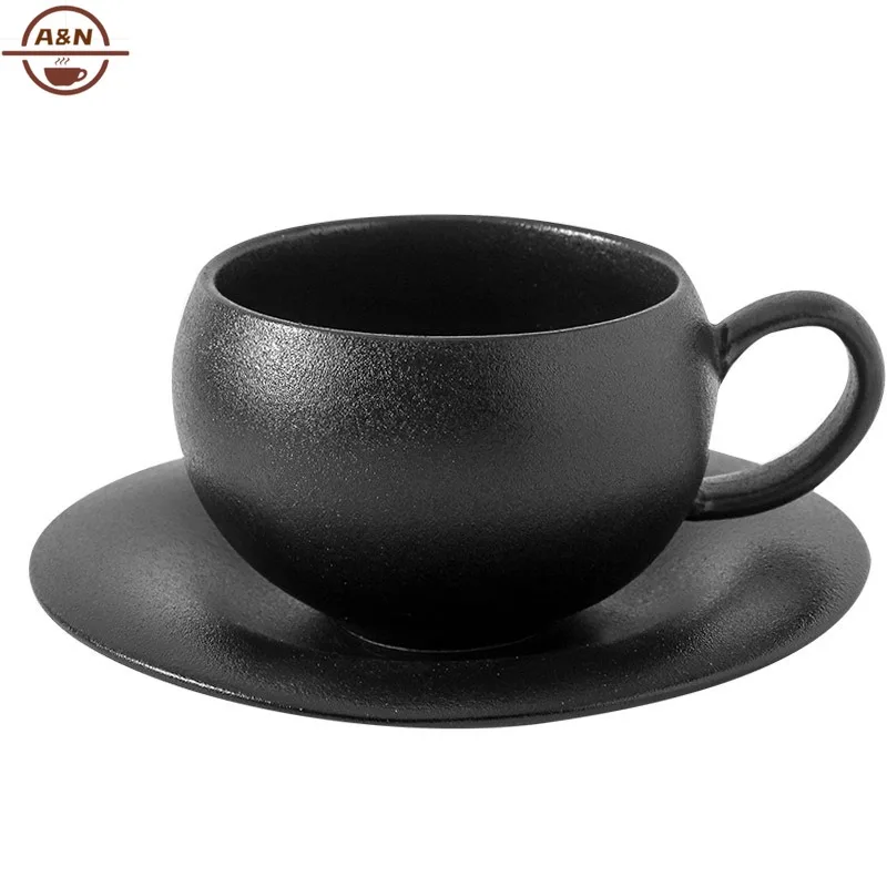 Matte Black White Ceramic Coffee Cup Saucer Set 300ml  Heat-Resistant Porcelain Latte Art Espresso Mug for Home Cafe Barista