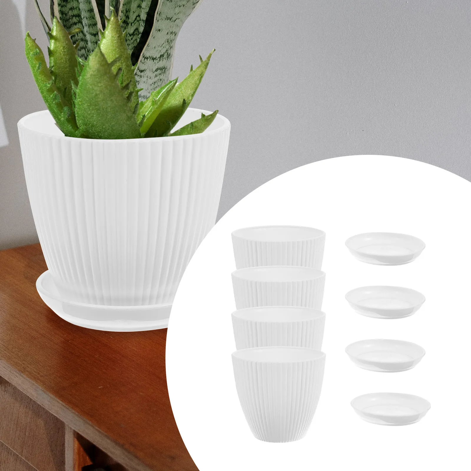 4Pcs Resin Flower Pot Set with Saucer for Succulents Indoor Plants Breathable Drainage Holes Garden Balcony Decor Nursery