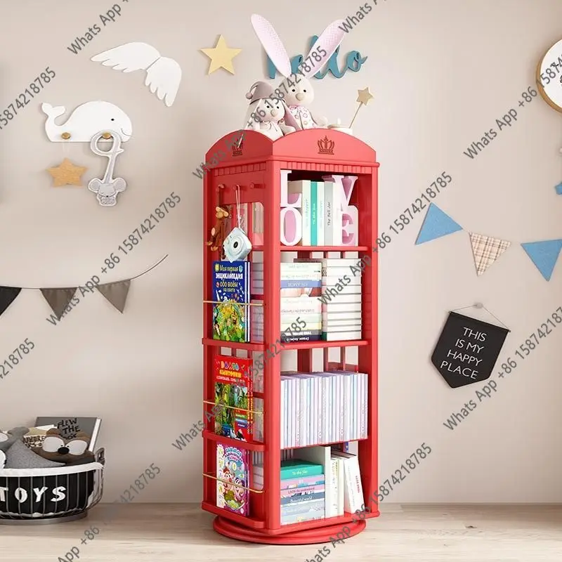 Rotating picture book rack living room bedroom household multi-layer solid wood student floor bookshelf shelf