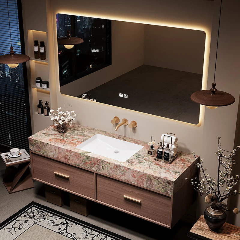 

Four Seasons Pink Green Slate Ceramic Seamless Integrated Basin Bathroom Cabinet Combination Hand Wash Sink Toilet Wash