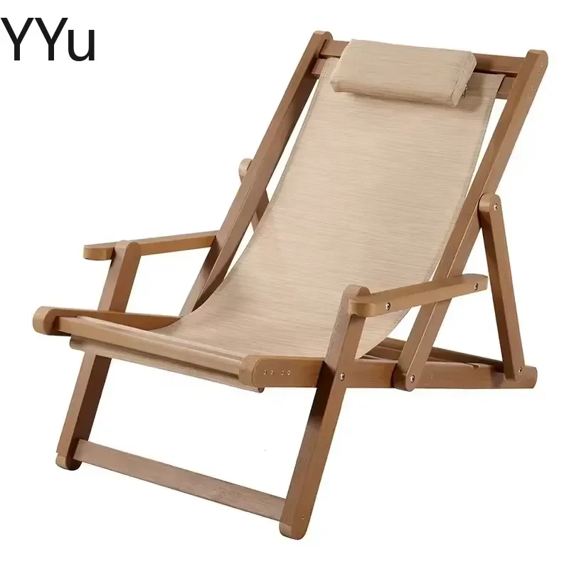 for Portable Waterproof 3 Position Adjustable Chaise Lounge Armchair Outdoor Garden Wooden Folding Beach Chair Furniture