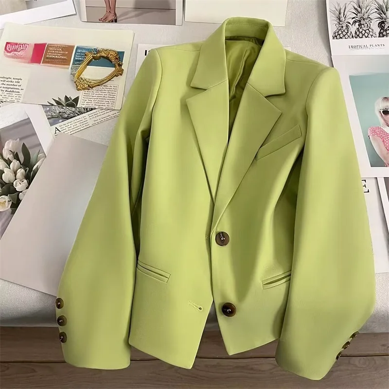 Autumn 2023 Women's Fashion  Suits Jackets Ladies Coats Commute Style Long Sleeve Single Button Pure Color Polyester