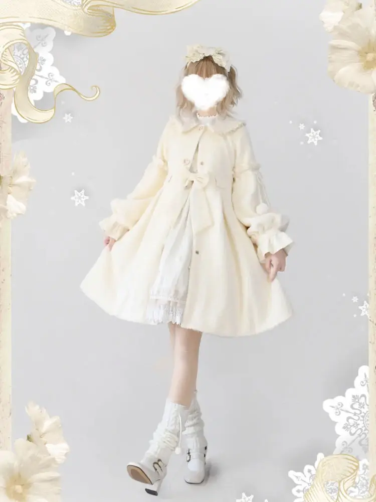 

Japan Style Soft Girl Lolita Coat Style Mid-Length Coat For Women Kawaii 2024 New Coat