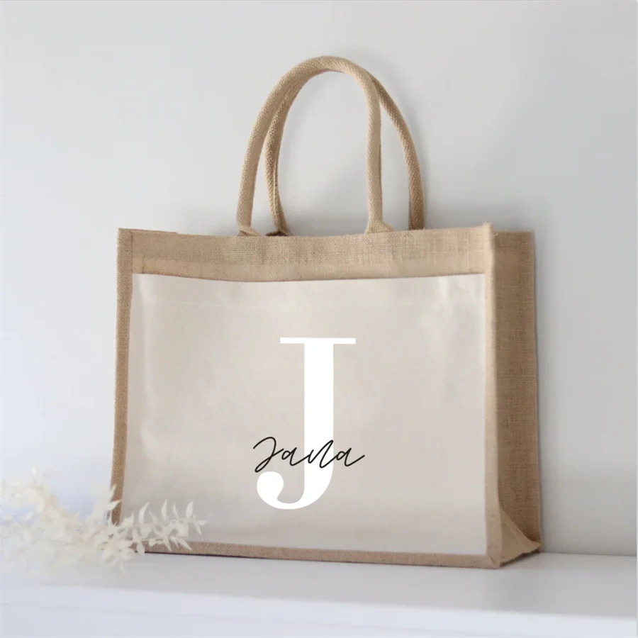 Personalzied Tote Bag For Bridesmaid, Custom Burlap Tote Bag, Monogram Bridesmaid Jute Bags, Bachelorette Party Favors Gifts