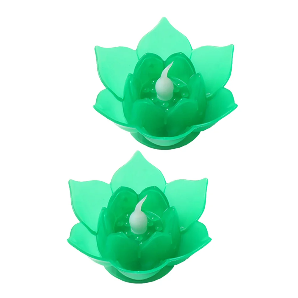

2Pcs LED Lotus Lights Flameless Electronic Green Lotus Lantern for Festival Night Light and Home Decoration