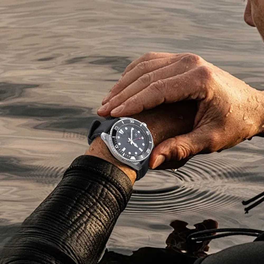 Correa de reloj de cuero y nailon Sailcloth para Omega Blancpain para pulsera de negocios Seiko 22mm 20mm correa de costura con hebilla de mariposa