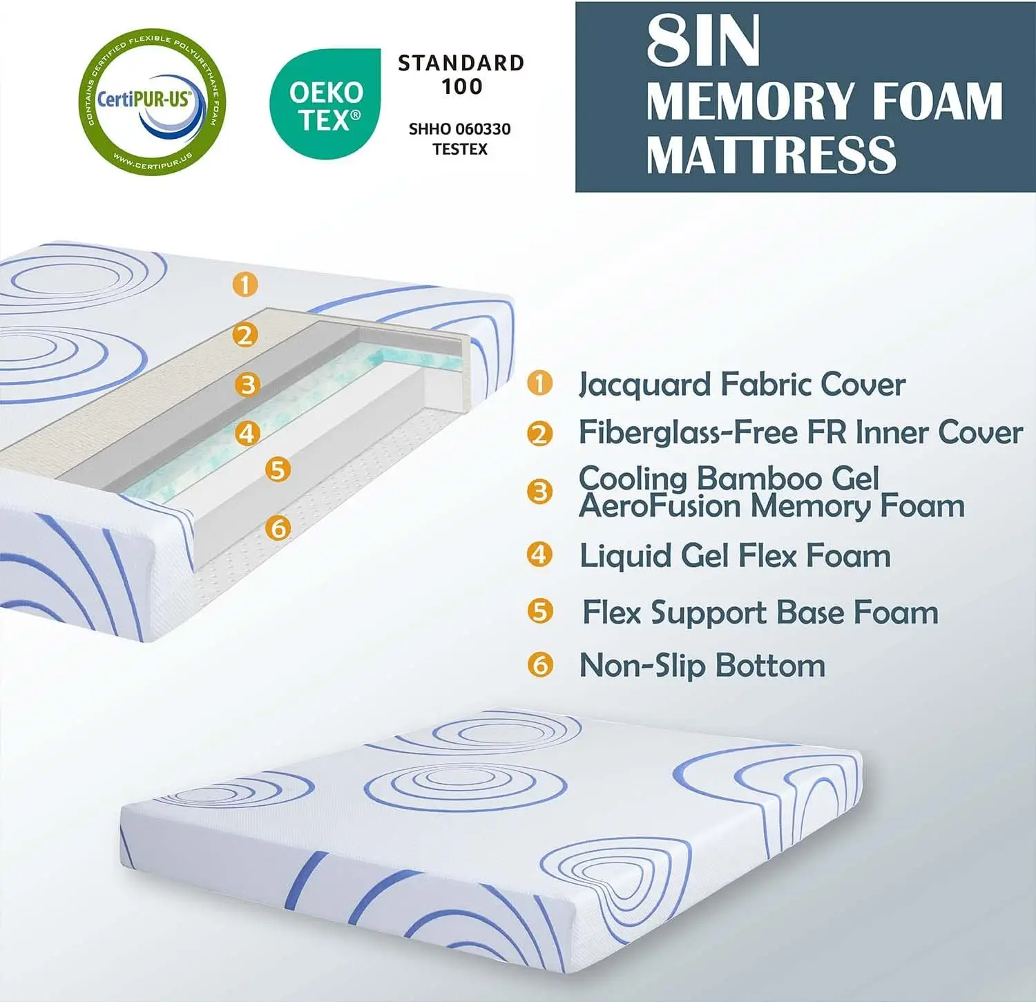 8 Inch Mattress for Kids, Memory Foam Charcoal Mattress in a Box, Gel Infused Cooling Mattress with Fiberglass Free Cover, Made