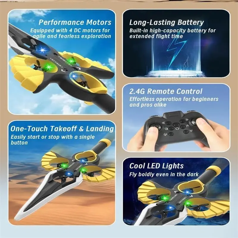 Espada voladora RC 2,4G 2CH Control remoto 4 ejes caza con onda manual/modo controlador y luces RC avión acrobático aéreo juguetes para niños