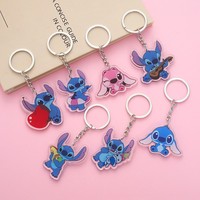 Anime Stitch Acrylic keychain accessaries Cartoon funny Bag Pendant Gift cute bag charm Keyring Friends Fans Gifts