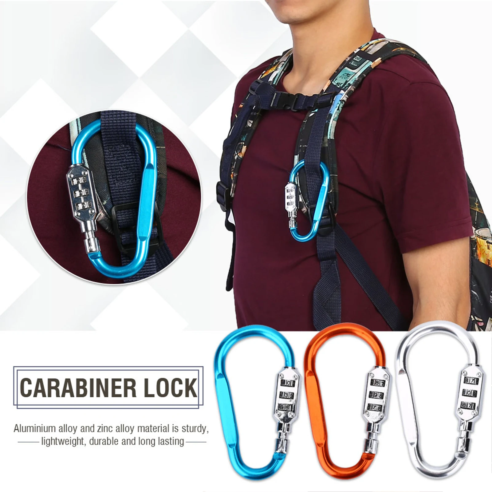 Travel Bag Security Coded Lock Aluminium Alloy Climbing Carabiner Luggage Combination Padlock