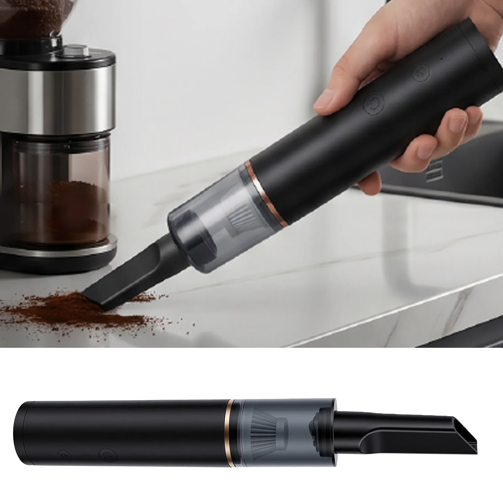 Mini Coffee Grinder Vacuum Cleaner Handheld Cordless Rechargable Soft Brush Coffee Powder Cleaner for Home Travel Use