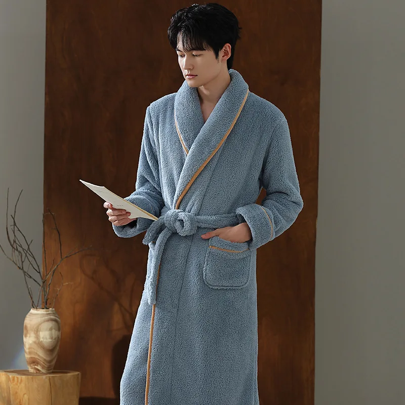 Men Oversize Thicken Robe Autumn Winter Warm Coral Fleece Kimono Loose Gown Soft Bathrobe Homewear Newest Thick Dressing Gown