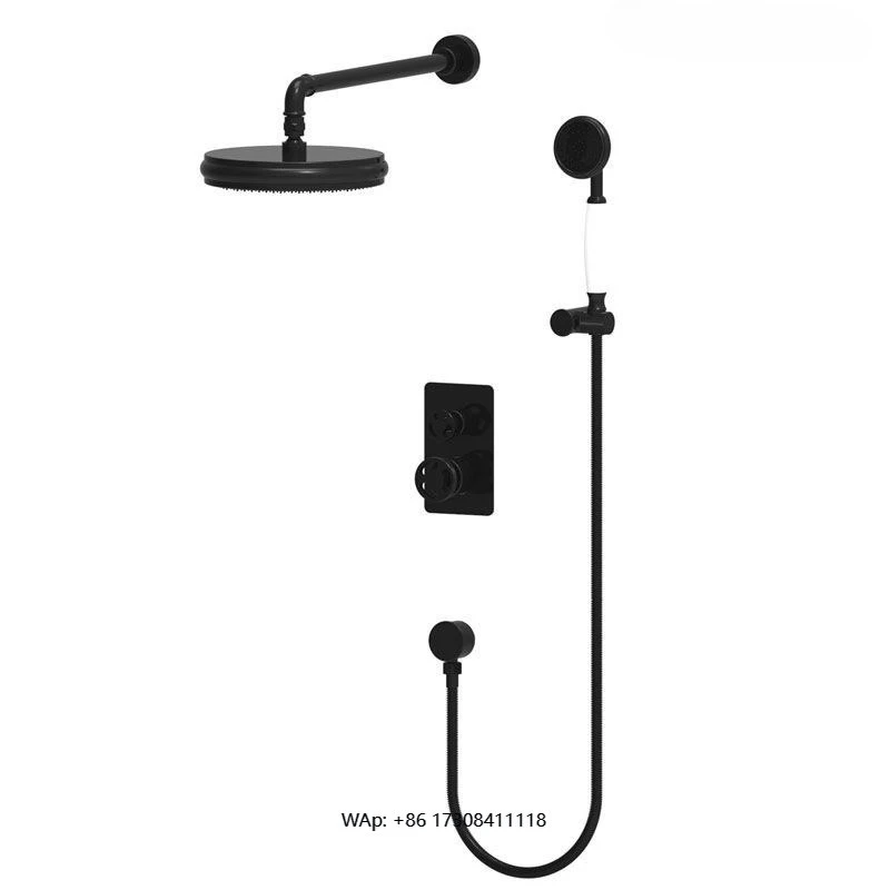 

Hidden wall-mounted 2-function manual shower including black bathtub faucet bathroom shower kit