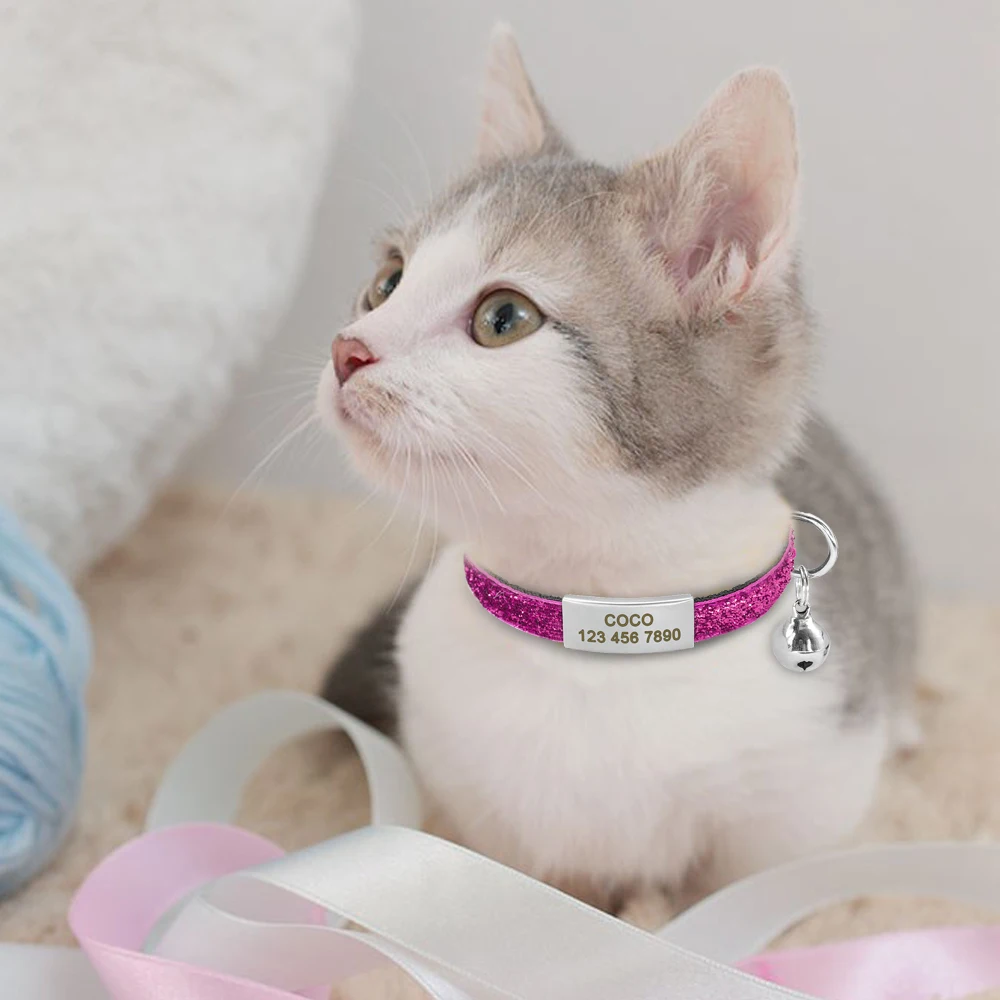Personalized Cat Collar Free Engraved Pet ID Collars Adjustable Nylon Cat Necklace For Small Dogs Puppy Kitten With Cute Bell