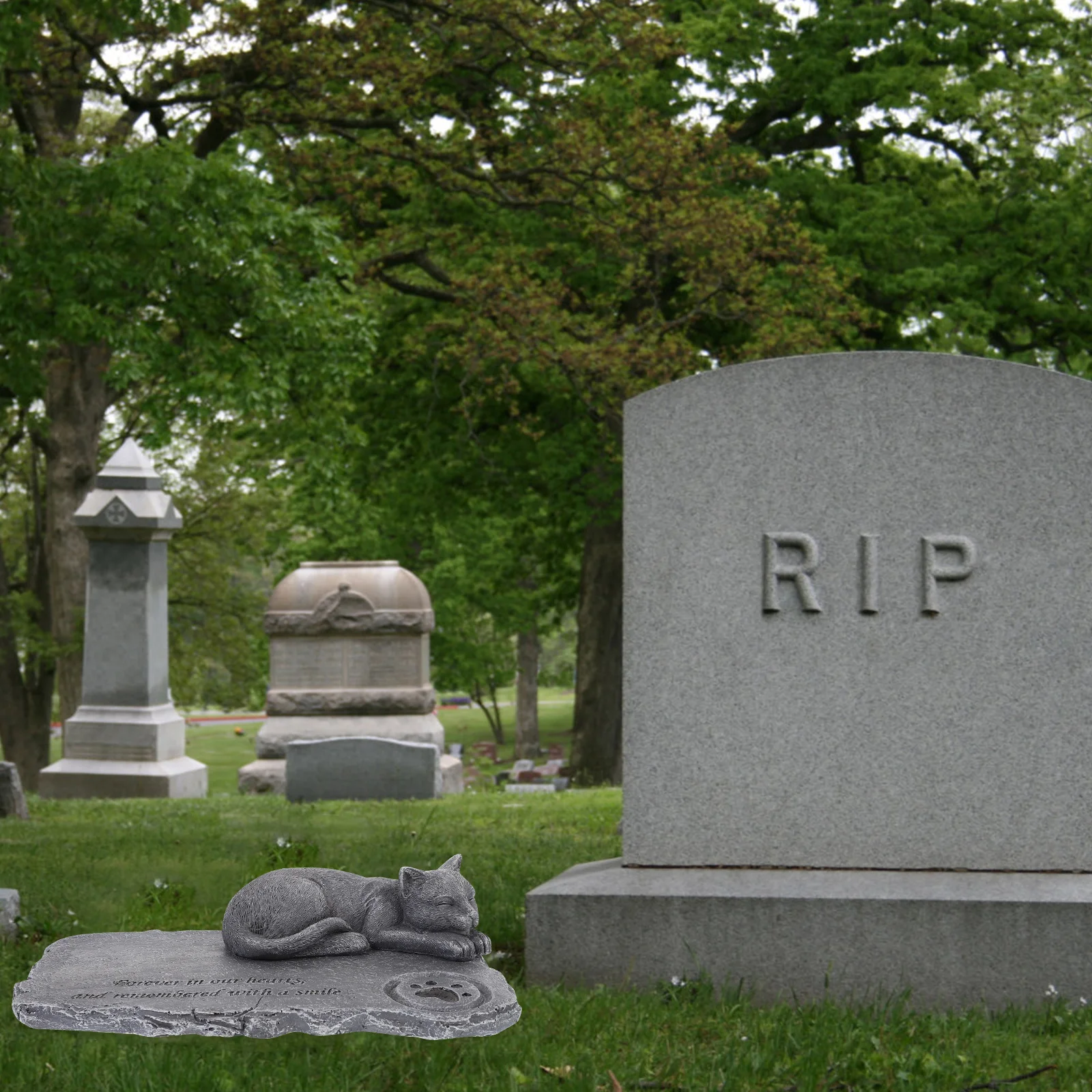 

Pet Memorial Stone Resin Cat Memorial Headstone Outdoor Garden Statue Tribute for Passing Cat Remembrance Pet Grave Markers