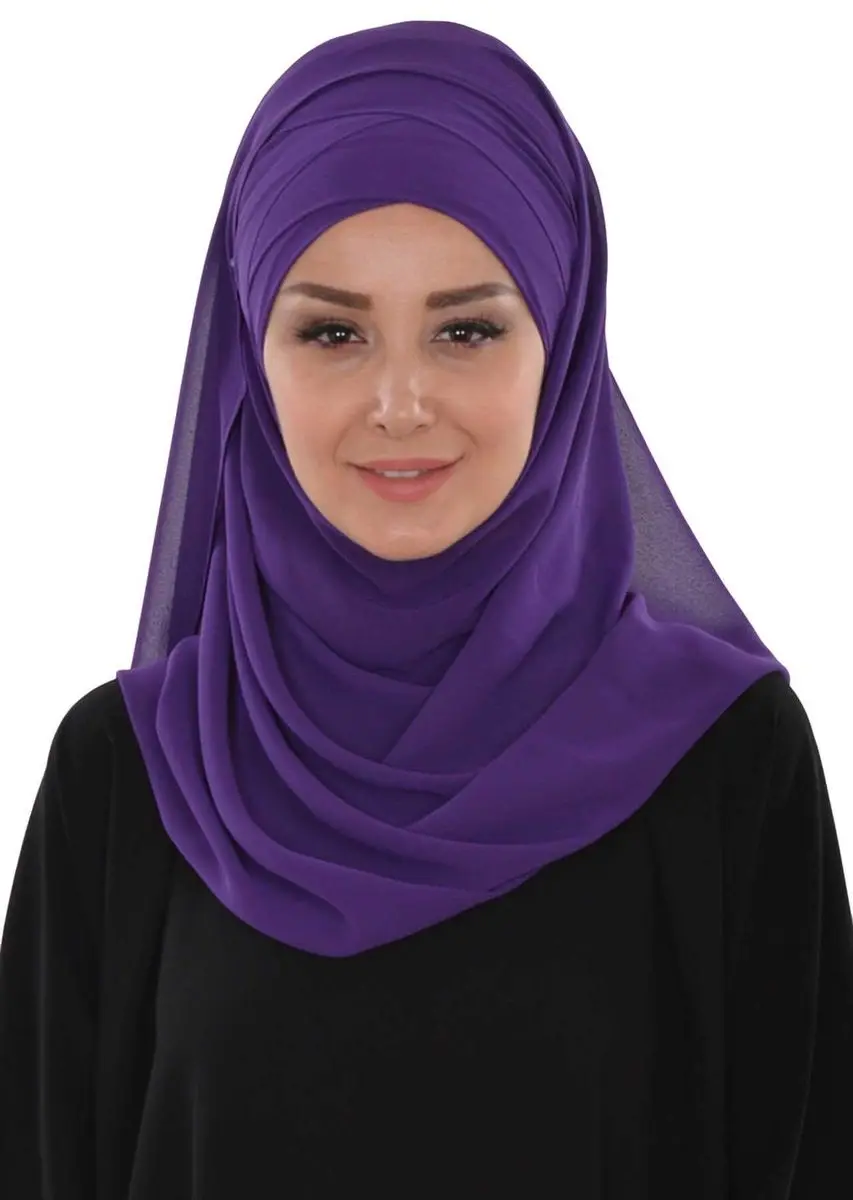 Classic design cross planting practical chiffon shawl purple