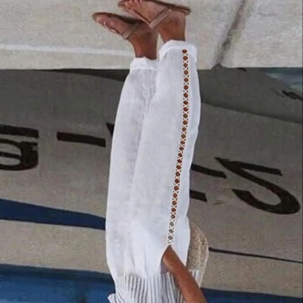 

2025 женские брюки, однотонные эластичные длинные брюки с высокой талией, уличная одежда, элегантные женские повседневные свободные хлопковые льняные длинные брюки