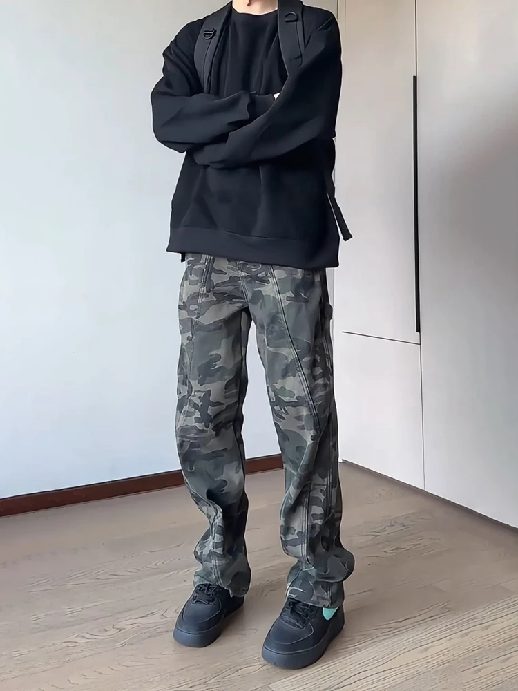 

Ретро-американские рабочие камуфляжные брюки для мужчин, весна-осень, модель B0, зауженные прямые джинсы-клеш в стиле лесоруба, молодежный тренд, хлопок