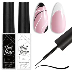 Makartt Gel Nail Polish Liner Set 8ML, 2 Color Nail Art Summer French Polish White Black for French Tip Swirl Draw Nail Soak Off