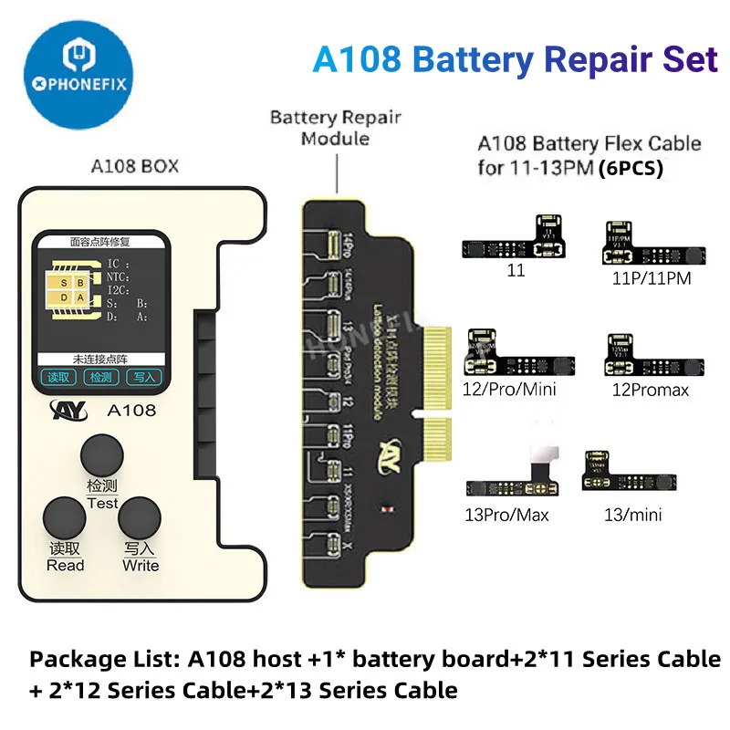 AY A108-Câble de réparation de matrice de points, étiquette de batterie sur Flex pour iPhone X, Poly, XS, 11, 12, 13/14 Pro Max, Mini Face ID, réparation True Tone