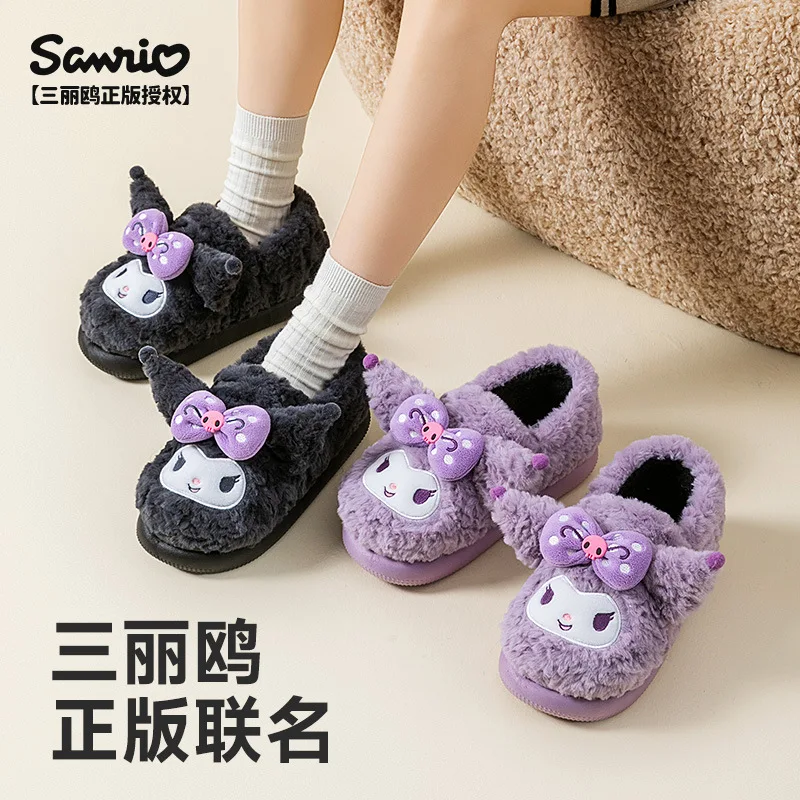 لطيف الشتاء Kuromi المرأة نعال من القطن أنيمي مرحبا كيتي نعال قماش الكرتون عدم الانزلاق الفتيات الدافئة سميكة القاع الأحذية
