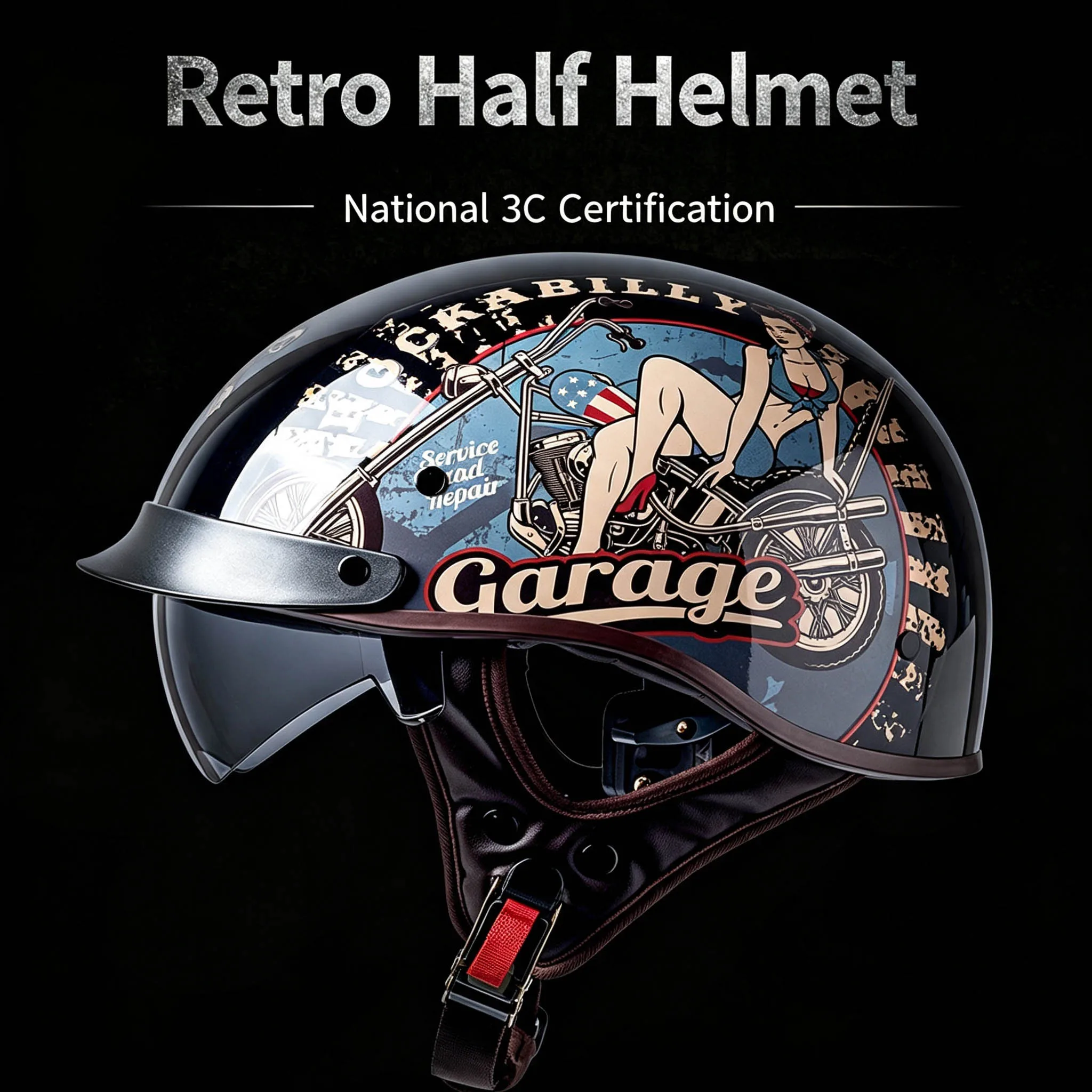 Motorcycle half-face helmet, suitable for all seasons, with transparent visor, for scooters and electric bikes, unisex, safety helmet for riding