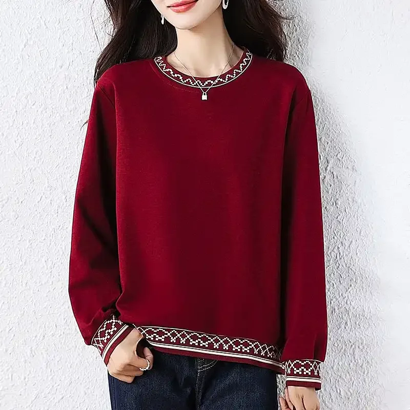 

Женская повседневная блузка с длинными рукавами и вышивкой в стиле пэчворк, осень-зима, новые модные свободные облегающие топы, уменьшающие возраст