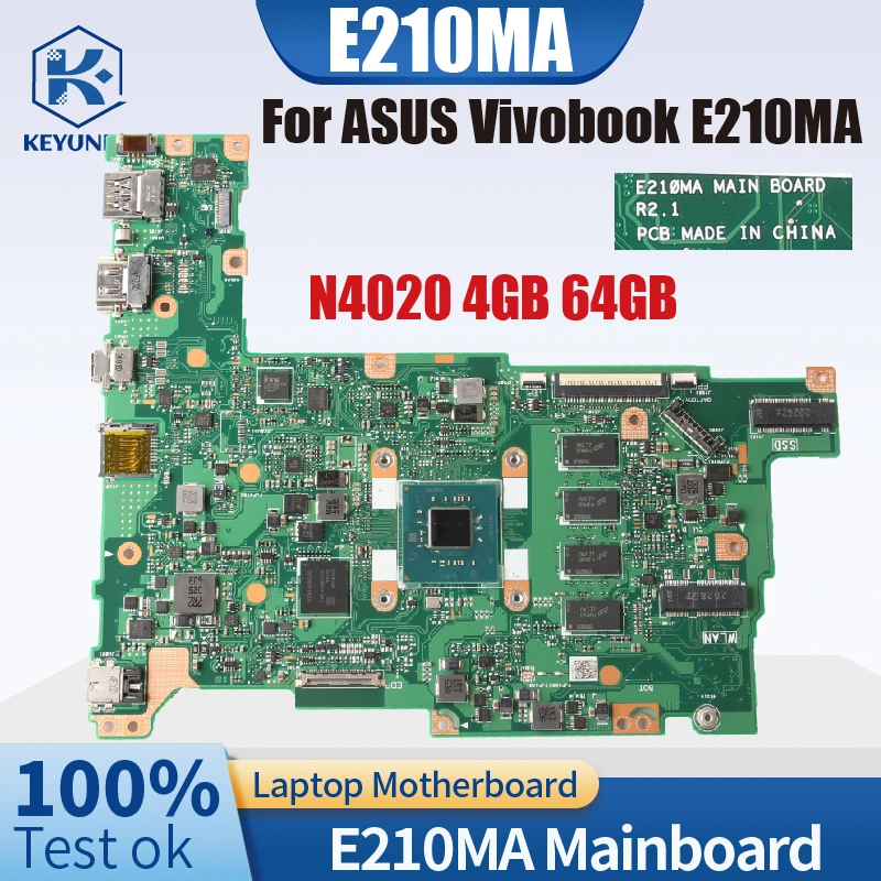 

E210MA For ASUS Vivobook E210MA E210MAB E210M Laptop Motherboard N4020 With RAM 4GB EMMC 64GB Notebook Mainboard Tested