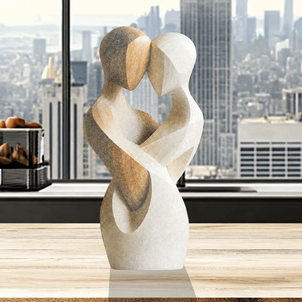 Creativity 2D Flat Statue Artificial Wood Elegant Couple Statue Modern Embrace Decorative Statue Desktop