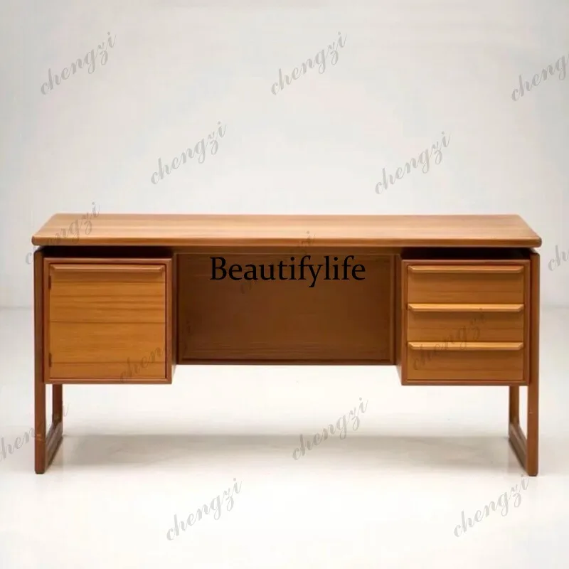 Medieval solid wood desk Nordic retro writing desk Small apartment desk Simple