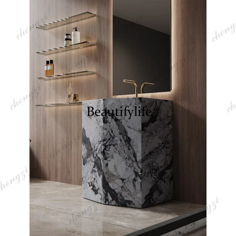 A114 rock slab column basin hotel villa hand washing integrated basin outdoor courtyard washbasin floor-to-ceiling travertine