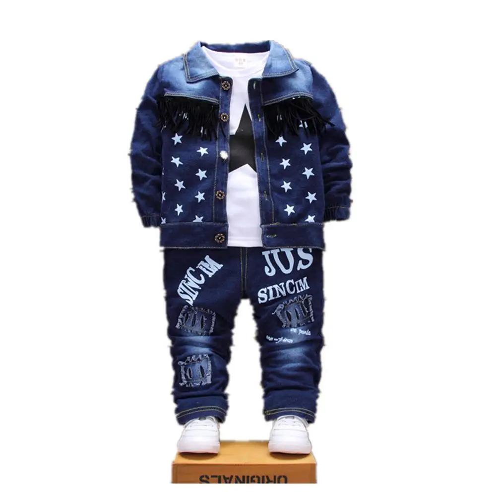 2024 Baby Boy Clothes Children's New Spring Denim Set Fashion Trend Clothes Casual Suit Jacket + Top + Pants 3 Piece Set