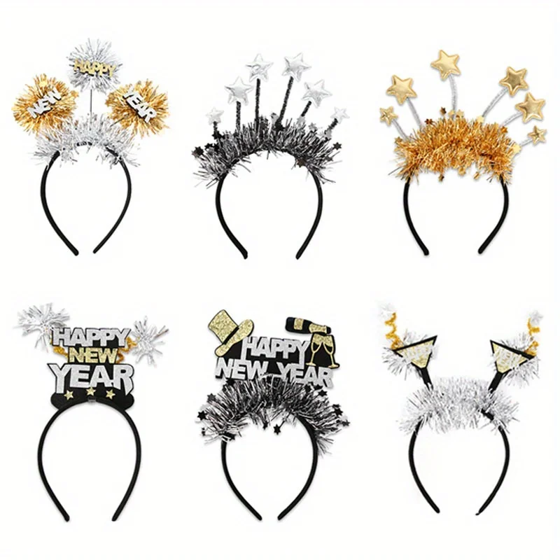 New Year's Eve Headbands - 6 Pack Happy Festival Party Hairclip for Celebrate New Years Funny Favors
