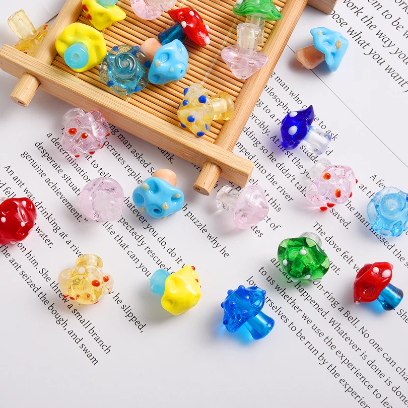 

10-30pcs/lot Colorful mushroom glass beads perforated bead strings jewelry making crafts DIY earrings bracelets accessories bulk