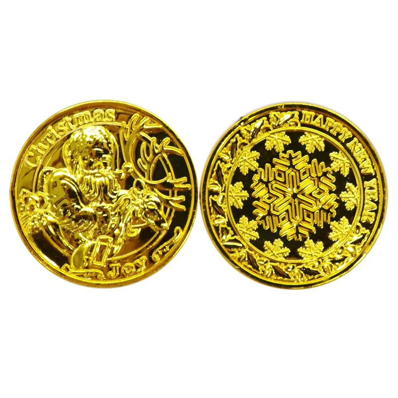 100pcs Funny Christmas Gold Coins Lucky Chips Plastic Gold Coins Santa Claus Pirate Gold and Silver Coins Party Props
