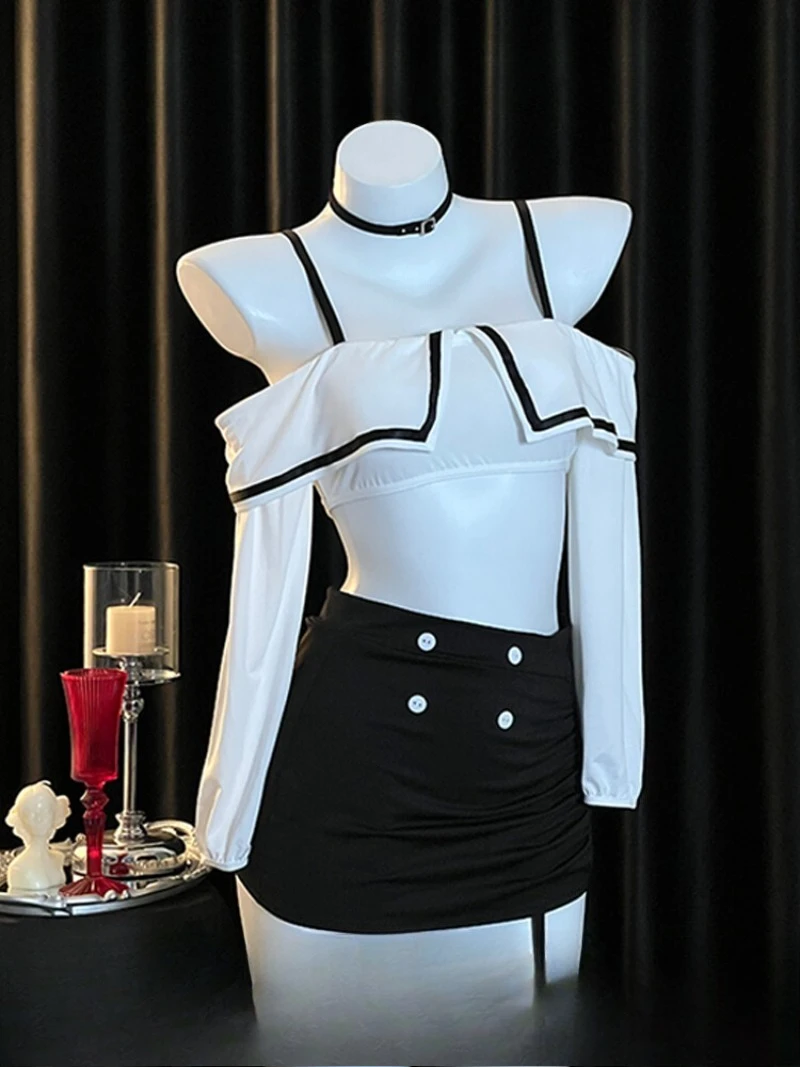 

Off-Shoulder Halter Mini Dress for Women,Sexy One-Piece Nightwear,Mature Elegant Hip-Hugging Sleepwear,Couple Date Outfit