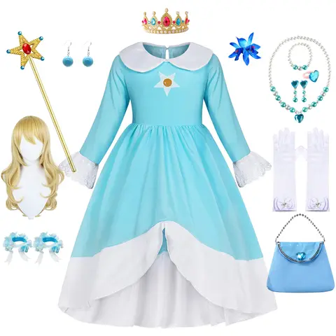 Rosalina Dress Girls Peach Bambini Costume di Halloween Gioco di ruolo Abito da principessa Manica lunga