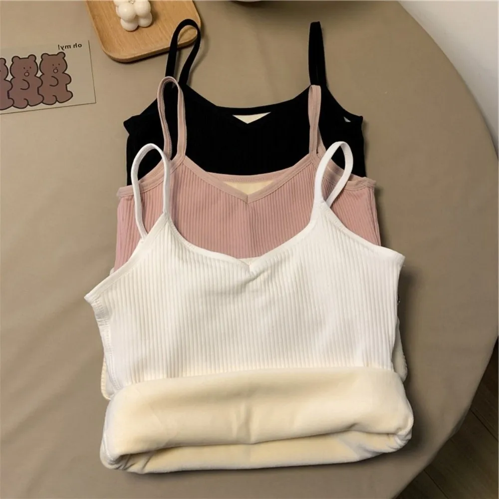 Elástico com decote em v feminino camisola térmica fino ajuste térmico quente suspender colete sem mangas engrossado colete roupa interior senhoras
