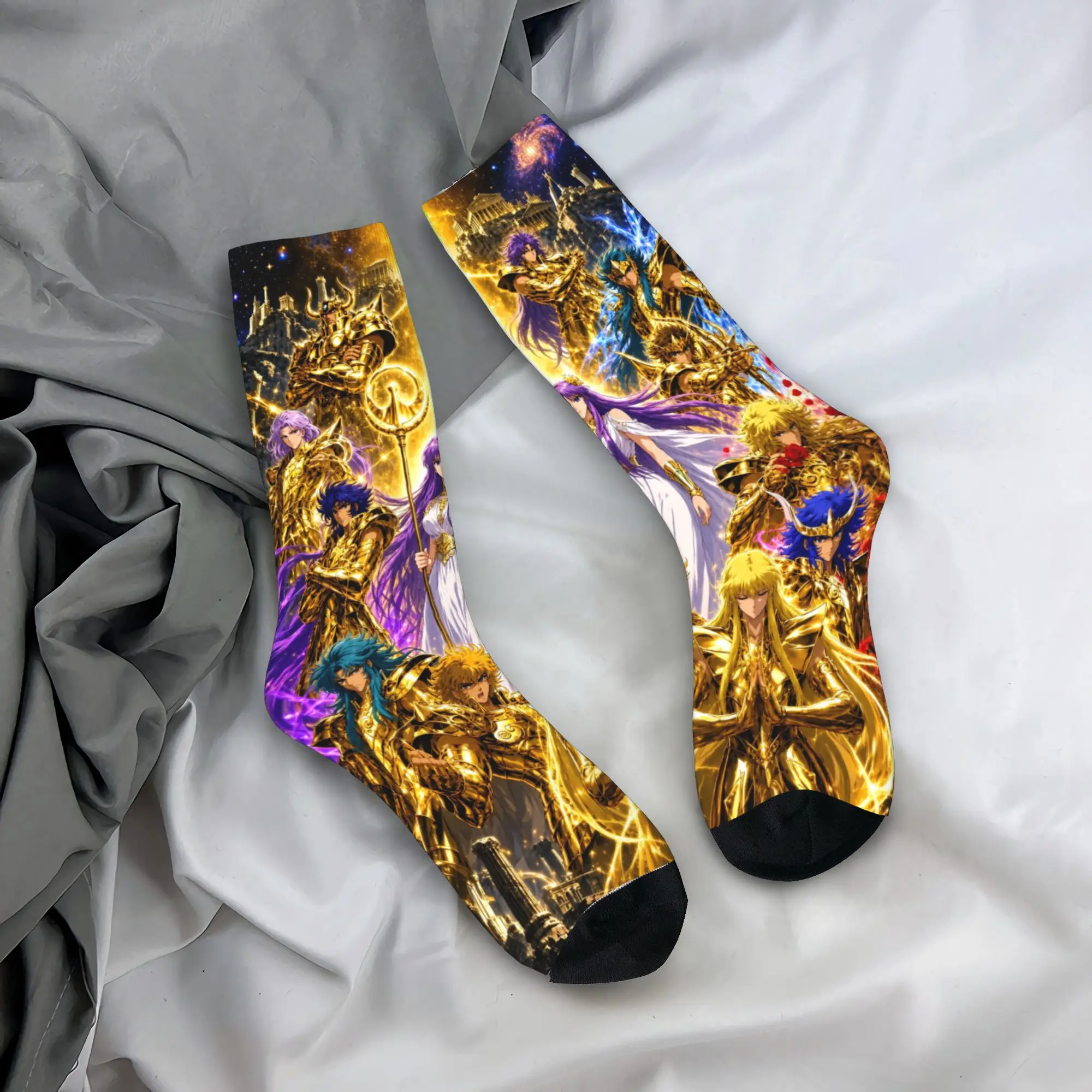 Saint Seiya Final Battle Scene Socks  Non Skid Stockings Couple High Quality Climbing Socks Autumn Retro Printed Socks