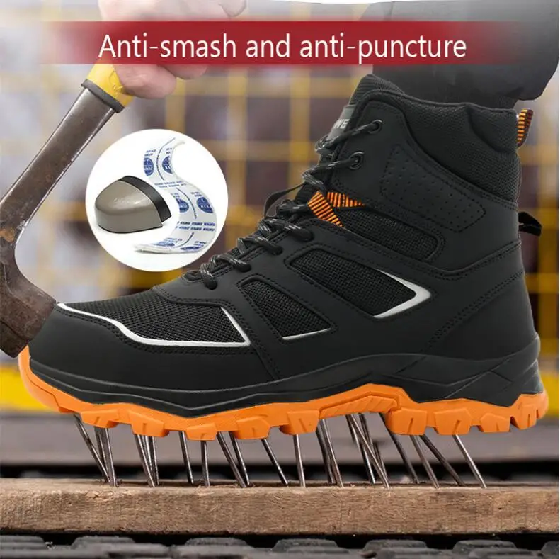 Puncture-proof Construction Steel Toe Safety Boots for Construction Workers Anti-slip Security Protective Shoes for Men