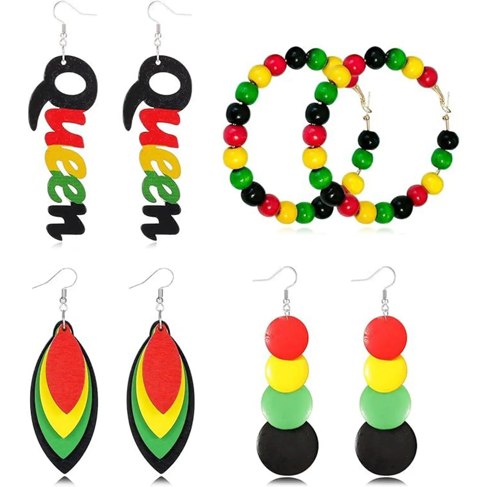 Juneteenth Shirts Outfit Accessories for Black Women Rasta-Colored African Juneteenth Drop Earrings Black History Month Earrings