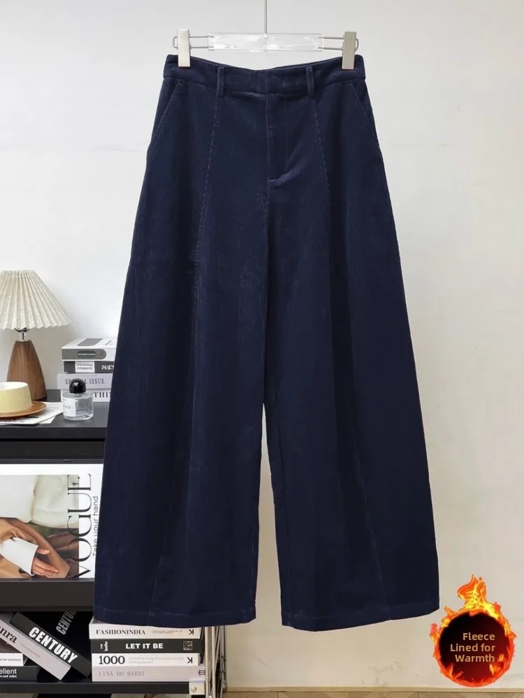 Thiened Warme Freizeithose Damen Hohe Taille Gerade Beinhose Faionable Drapey Lange Hose Pendeln Sle Reine Farbe