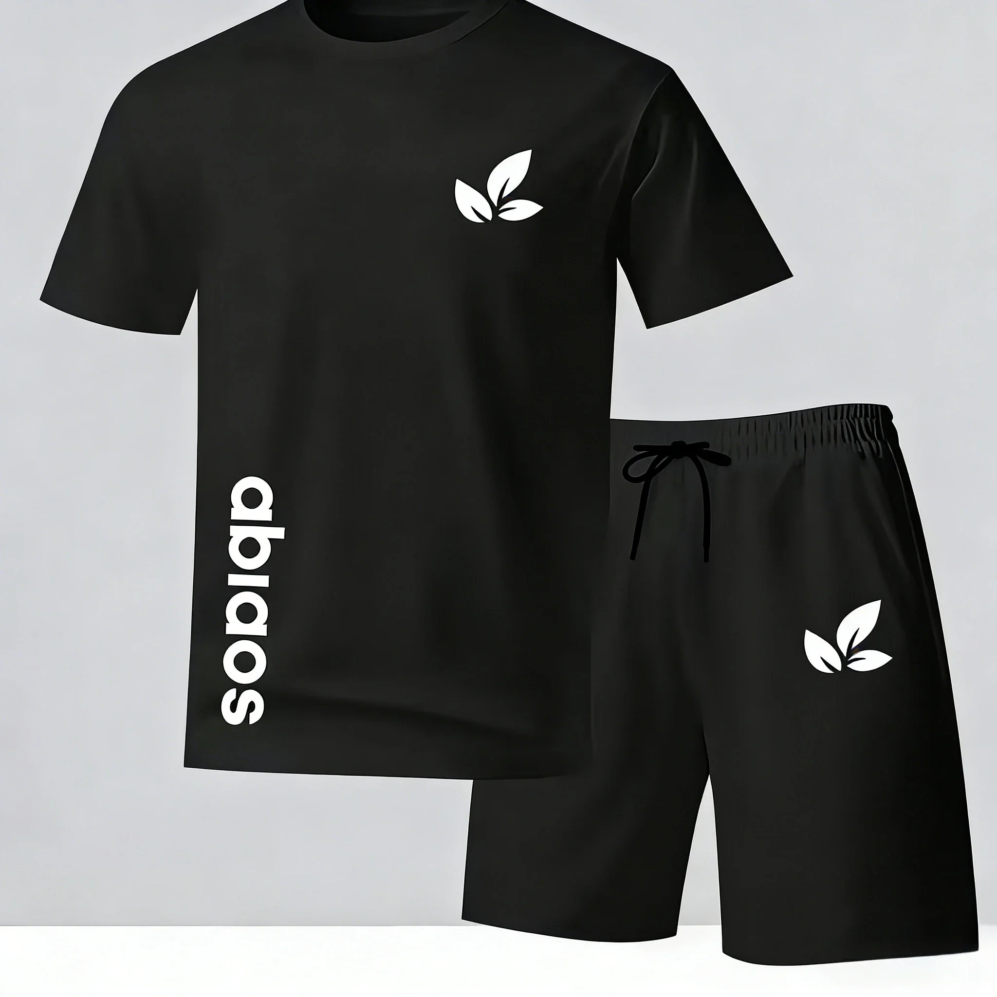Men Summer New Arrival Tracksuit, Trendy Print Breathable Tee and Loose Drawstring Shorts Casual Set